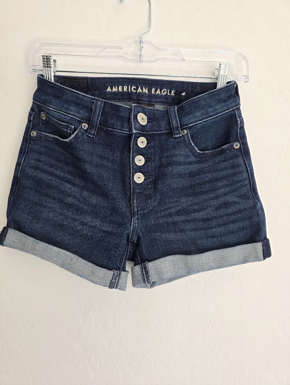 American Eagle Outfitters Dark Indigo Denim Jean Shorts High Waist Button